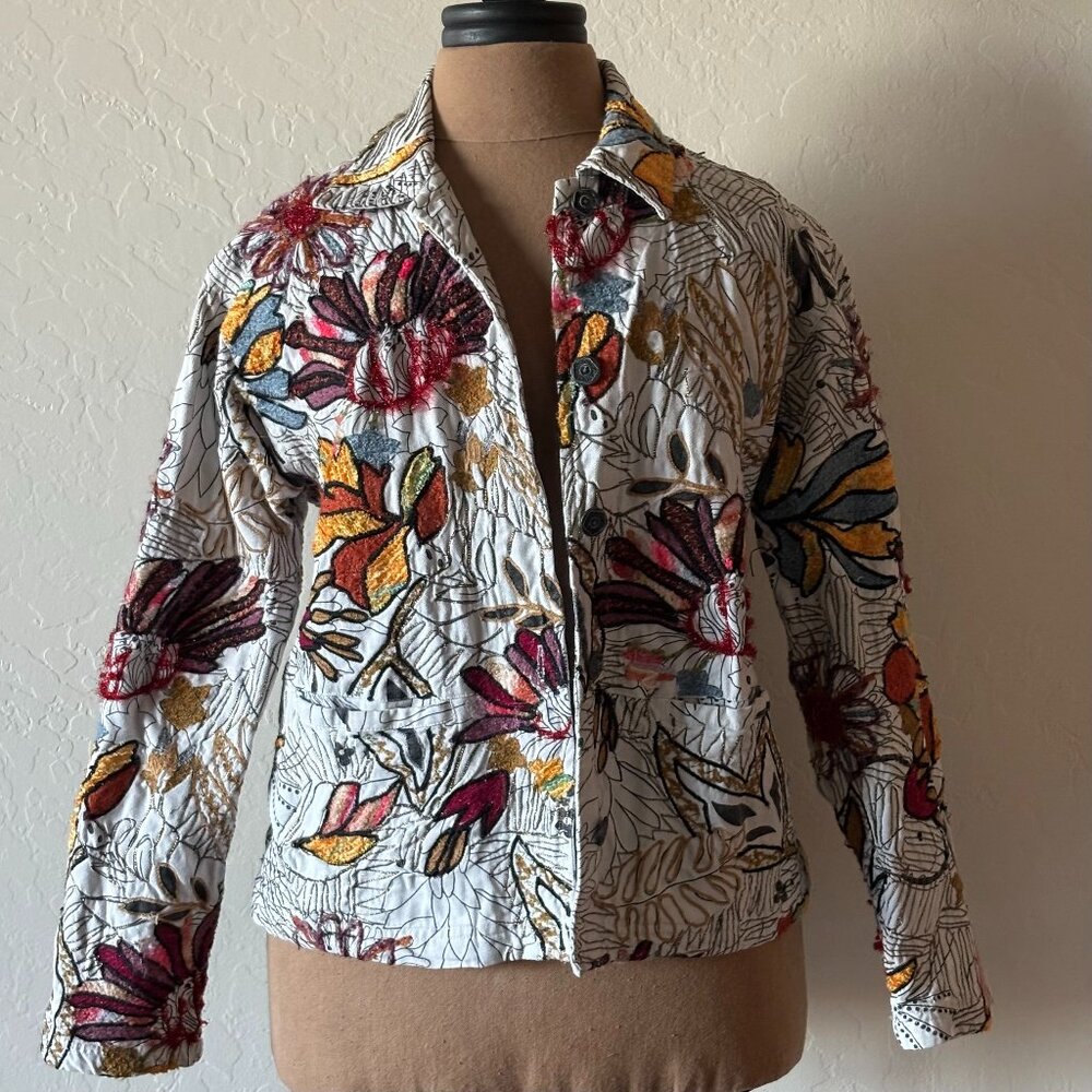 Chico's Embroidered Jacket. Size 1. White/Multi.